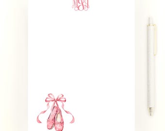 Personalized Ballet Monogram Notepad - Custom Pink Pointe Shoes Stationery for Dancers - Elegant Dance Gift for Her