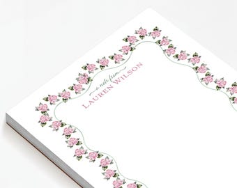 Pink Hydrangea Floral Notepad, Wavy Border Stationery, A Note From Notepad, Gift for Her