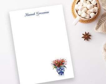 Chinoiserie Ginger Jar Christmas Notepad: Personalized Stationery Gift