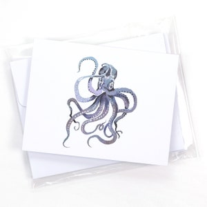 Watercolor Octopus Illustration Greeting Card Octopus Note Cards Marine Theme Sea Squid Ocean Print Folded Cards and Envelopes Blank Inside