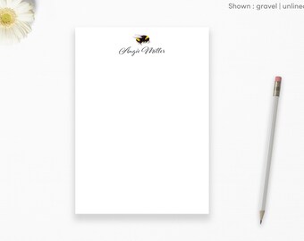 Personalized Bumble Bee Notepad | 50 Page Watercolor Bee Custom Paper Pad with Name in Brushed Cursive Font, Painted Bee Stationery