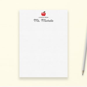 Watercolor Apple Personalized Teachers Gift | 5x7 Notepad | Lined Note pad | A note from teacher