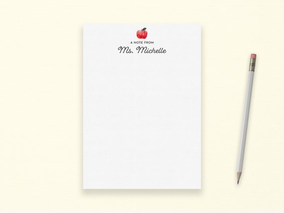 Watercolor Apple Personalized Teachers Gift | 5x7 Notepad | Lined Note pad | A note from teacher