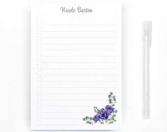 Personalized Flower List Notepad, Custom Flower Checklist, List Pad, Gift for Her, Blue + Purple Anemone Watercolor, Office Co Worker Gift