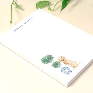 Personalized Dog Notepad, Preppy Chinoiserie Desk Pad, Custom Pet Breed Stationery, Grandmillennial Ginger Jar Memo, Dog Lover Gift