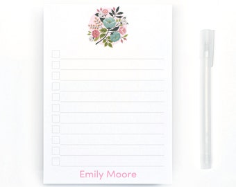 Personalized Floral To Do List Notepad, Custom Vintage Florals Stationery, Writing Pad, Unique Gift for Her, with Magnets