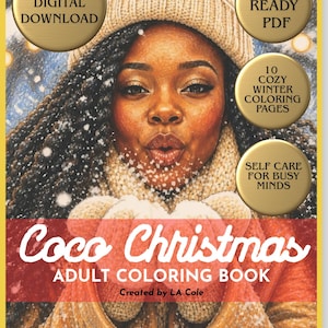 Coco Christmas Holiday Adult Coloring Pages, Melanin Self Care Pack, Cozy Printable