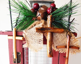 Set of Three Wood Cross Christmas Ornaments