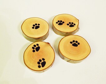 Sycamore Wood Kitten/Cat Paw Print Wood Coasters