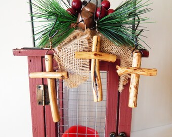 Set of Three Wood Cross Christmas Ornaments