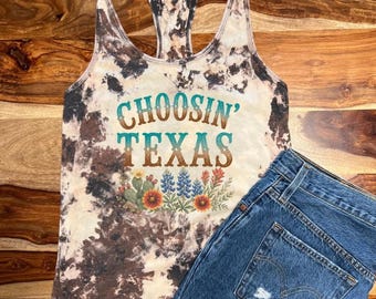 Choosin' Texas Bleached Tank Top Acid Washed Shirt