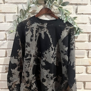 Bleach dyed crewneck reverse tie dye sweatshirt black hoodie bleached shirt brown tie dye black sweater unique gift for her handmade gift
