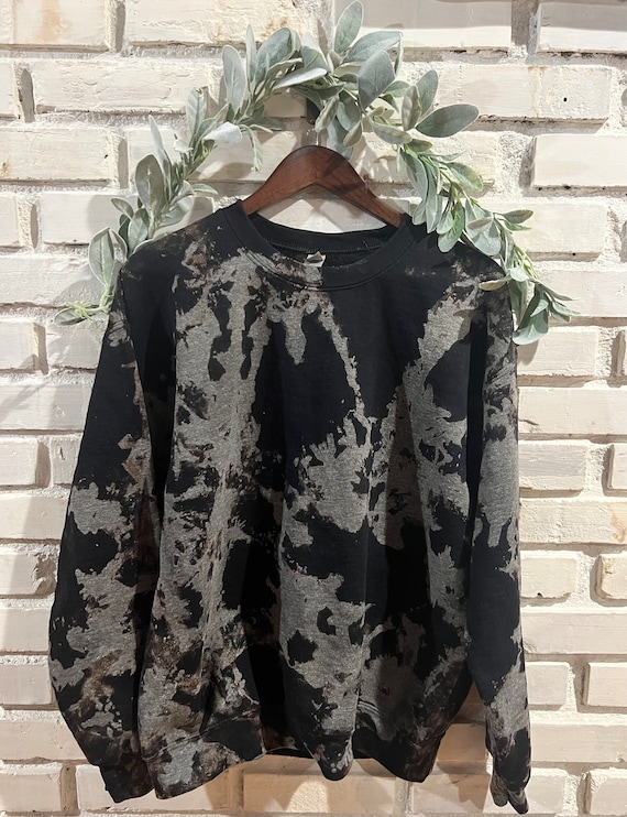 Bleach Dyed Crewneck Reverse Tie Dye Sweatshirt Black Hoodie Bleached Shirt Brown Tie Dye Black Sweater Unique Gift for Her Handmade Gift Etsy
