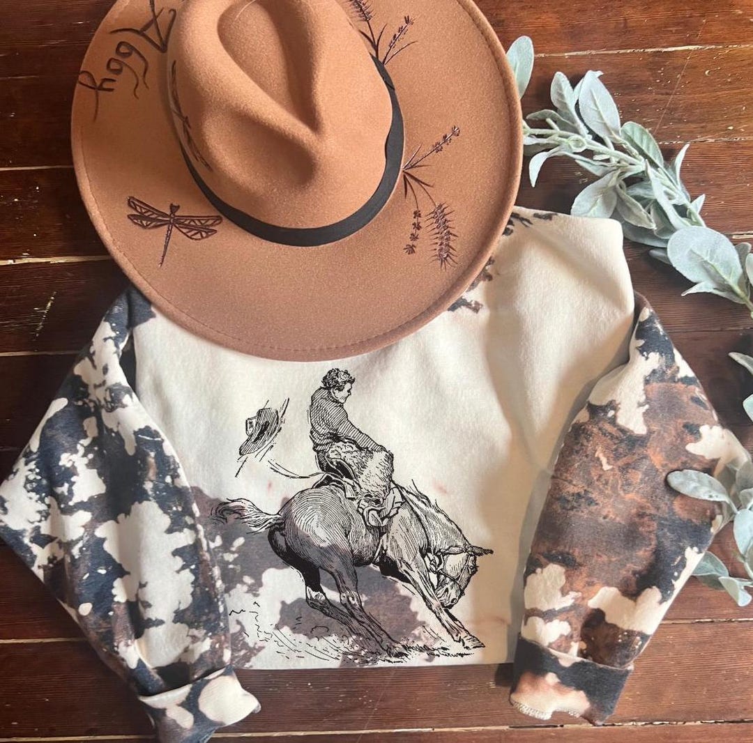 Bucking Horses Print Woven Button Down Top