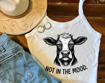 Camiseta divertida con estampado de vaca, camiseta sin mangas con estampado de vaca de granja, top corto sarcástico