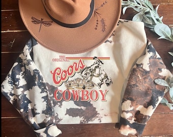 Coors Original Cowboy Sweatshirt, Western Hoodie, Rodeo Sweater, Original Coors Sweatshirt Gift, Cowhide shirt, Beer crewneck, Country rodeo