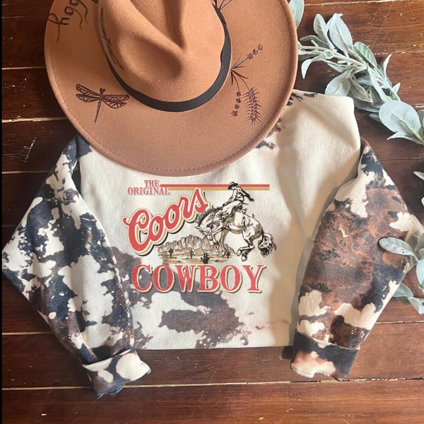 Coors Original Cowboy Sweatshirt, Western Hoodie, Rodeo Sweater, Original Coors Sweatshirt Gift, Cowhide shirt, Beer crewneck, Country rodeo