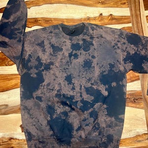 Reverse Tie Dye Acid Wash Crewneck Custom Vintage Sweater Black and Brown Distressed Vintage Look Shirt Hand Dyed Shirts Bleached Sweatshirt