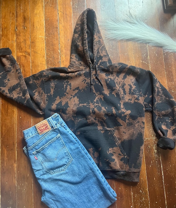 Acid Wash Hoodie Hand Bleached Sweatshirt Distressed Vintage