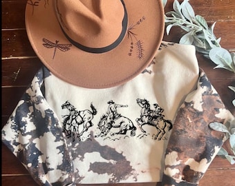 Retro-Cowboy-Sweatshirt aus Rindsleder, amerikanischer Western-Tie-Dye-Stil