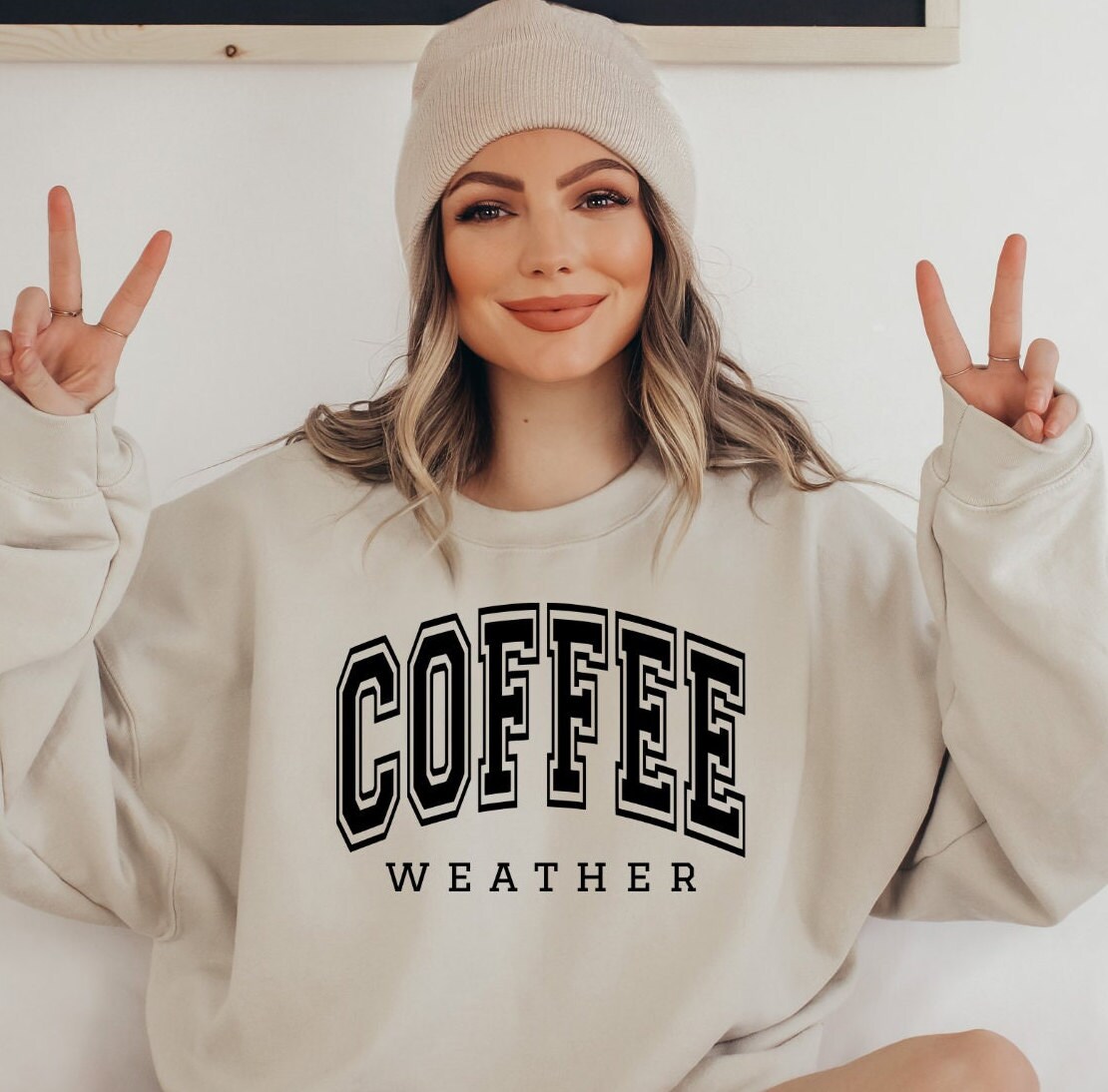 Cute Coffee Pattern Print Women Off Shoulder Sweatshirt main image 0