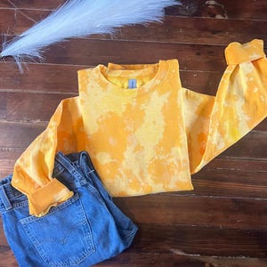 Bleach dyed crewneck| Reverse tie dye sweatshirt| Bleached tie dye sweatshirt | yellow/gold sweater| acid washed |