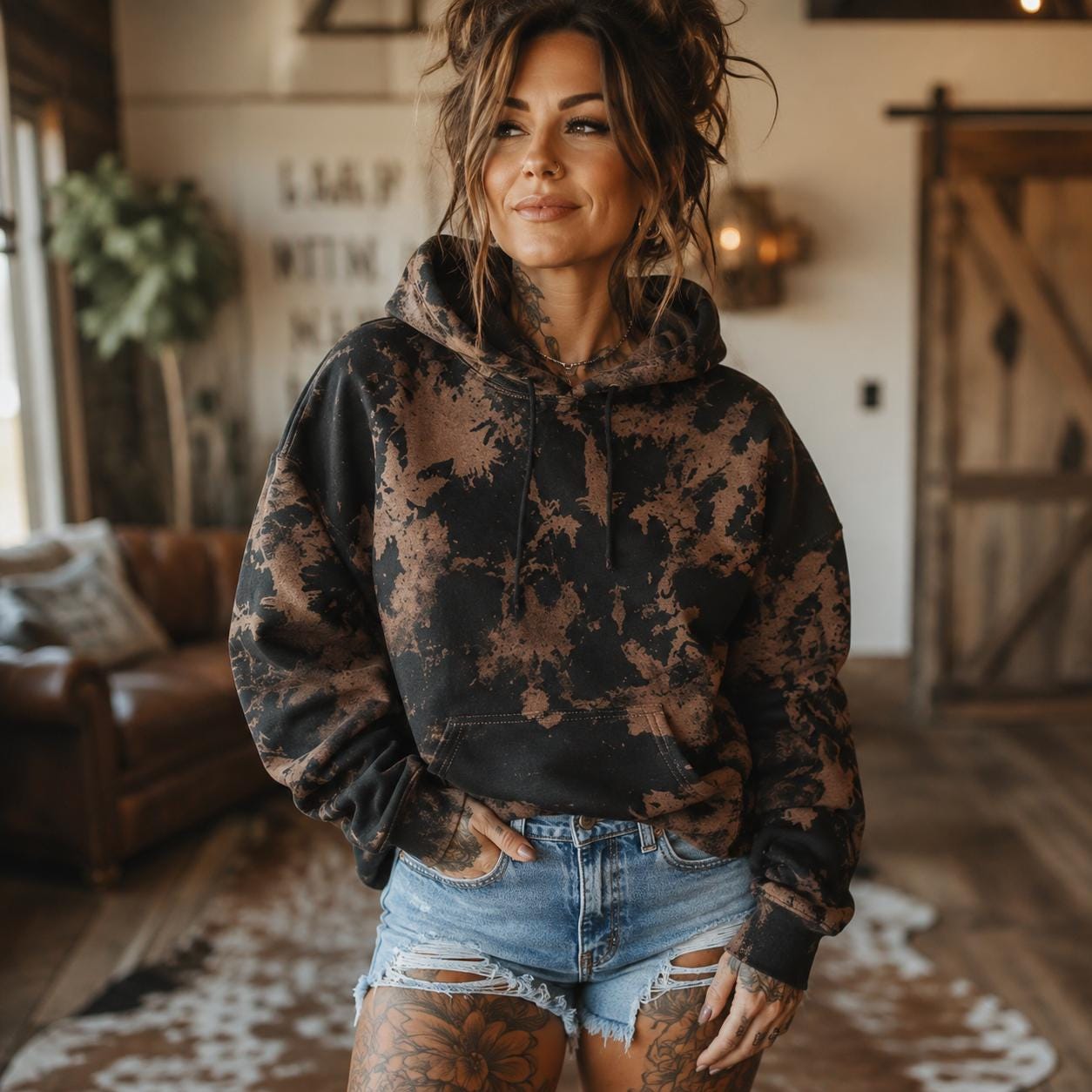 Acid Wash Hoodie Hand Bleached Sweatshirt Distressed Vintage