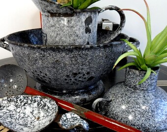 Antique Graniteware Farmhouse Decor Graniteware Ladle Granitware Funnel Graniteware Colander 1 Quart Granitware Pitcher Granitware Scoop
