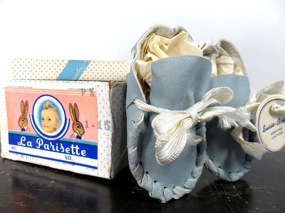 Vintage Baby Shoes Baby Moccasins Genuine Leather… - image 1