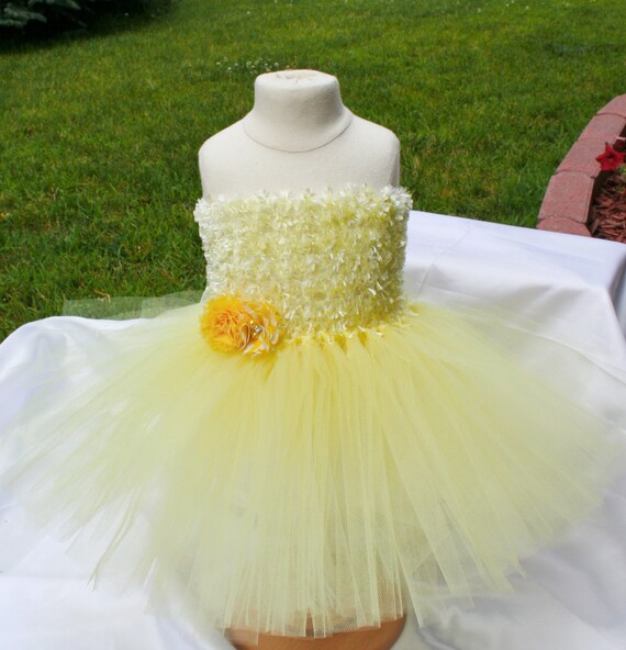 Baby girls yellow chenille tutu dress set with headbnd Etsy