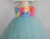Baby and Girls Easter Egg one shoulder shabby top dress and headband - Blue