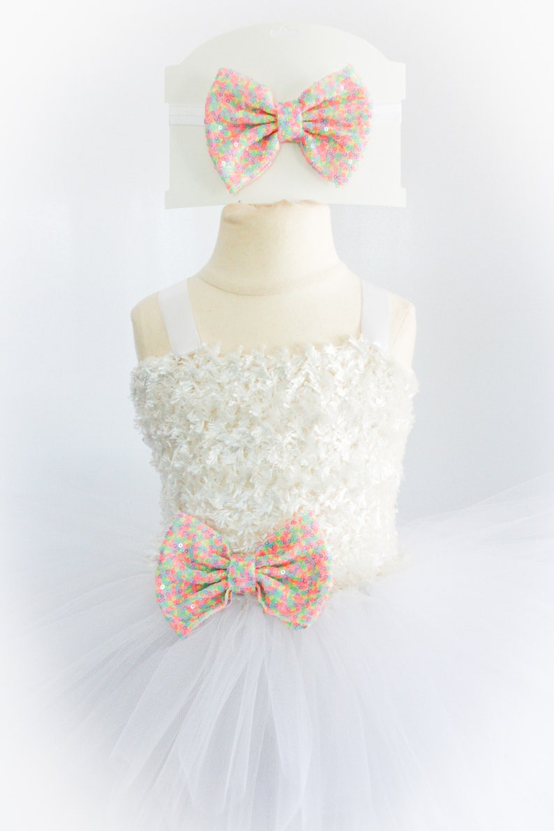 Pick Bow Color Layered White Holiday Tutu Dress for Infants /& Girls