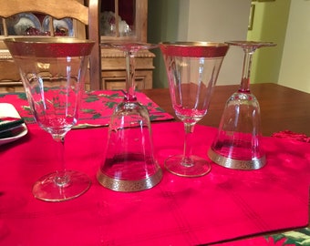 Vintage Tiffin Franciscan Gold Encrusted Wine Water Glasses (4)