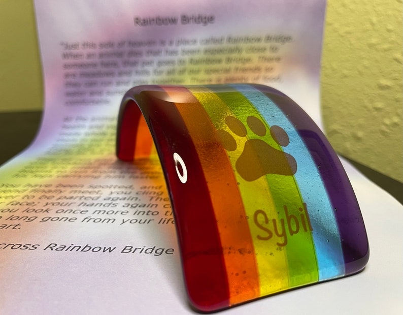 Glass Rainbow Bridge Pet Memorial Gift Paw Print Paw Print w/Name