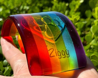 Personalizable Fused Glass Pet Memorial Rainbow Bridge | Paw in Heart Imprint Sympathy Gift,  | Remembrance Keepsake | Dog | Cat (Mini)