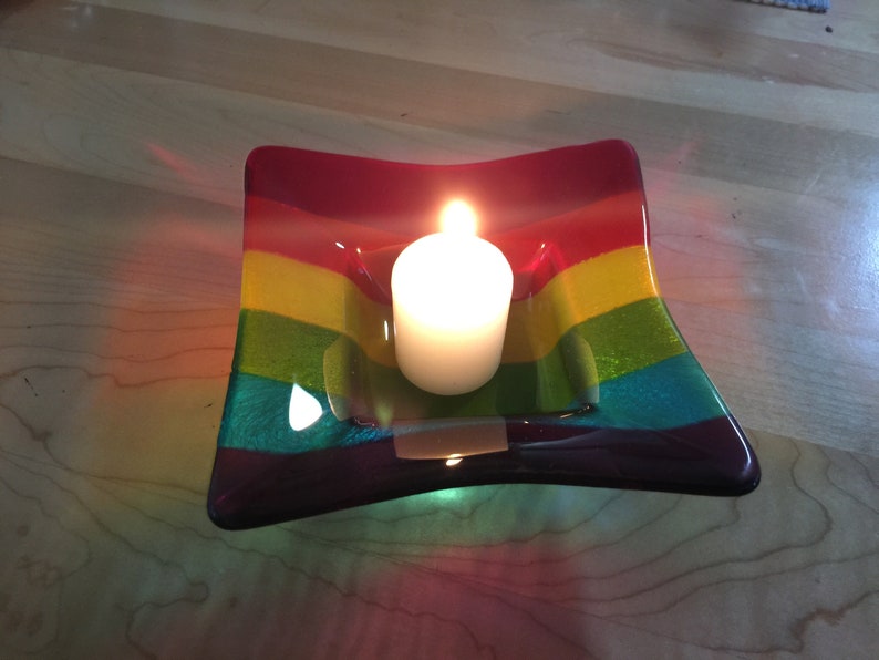Rainbow Fused Glass Square Bowl