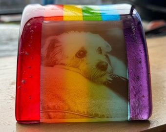 Unique Pet Portrait Photo Memorial Rainbow Bridge Personalized Glass Arch, Remembrance Keepsake, Sympathy Gift, Grave Marker (Small size)