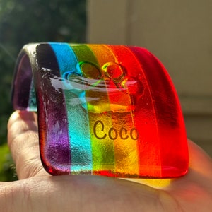 Personalizable Fused Glass Pet Memorial Rainbow Bridge | Paw Imprint Sympathy Gift, Pet Loss Gift | Remembrance Keepsake | Dog | Cat (Mini)