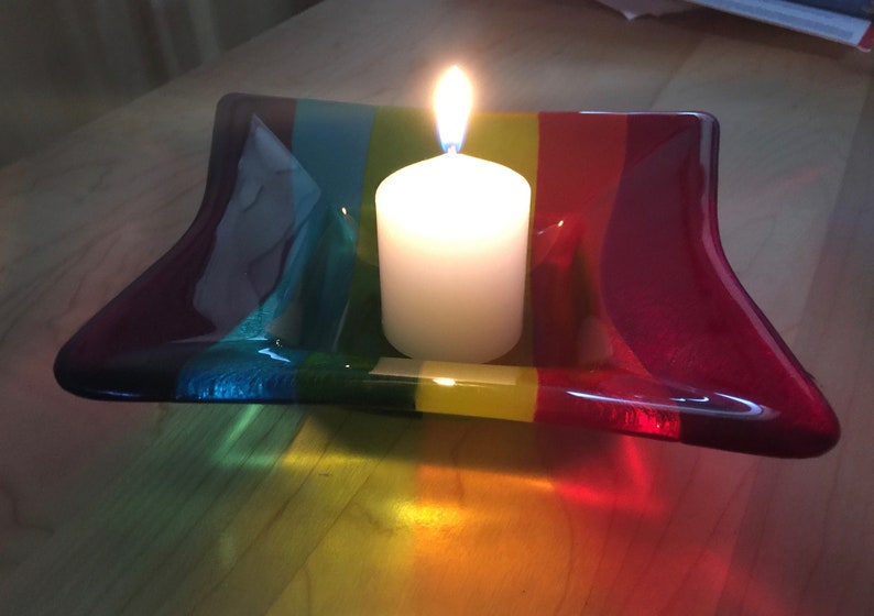 Rainbow Fused Glass Square Bowl