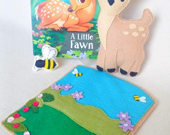 Felt Deer, Forest Animal, Felt Garden Playscape, Book and Plush Set