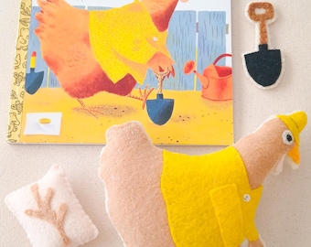 Little Red Hen Book and Handmade Felt Plush Set, Sensory Story Props