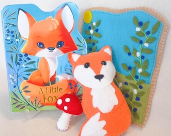 Felt Fox, Forest Animal, Felt Garden Playscape, Book and Plush Set, Woodland Play Mat