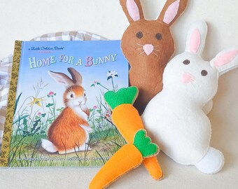 Felt Bunny, Book and Plush Set, Woodland Toys, Felt Carrots