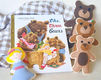 Goldilocks and Three Bears Felt Play Set, Montessori Woodland Toys, Handmade Bears