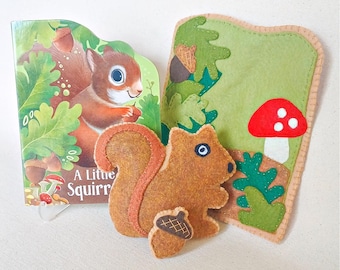 Felt Squirrel, Forest Animal, Felt Garden Playscape, Book and Plush Set, Woodland Playmat