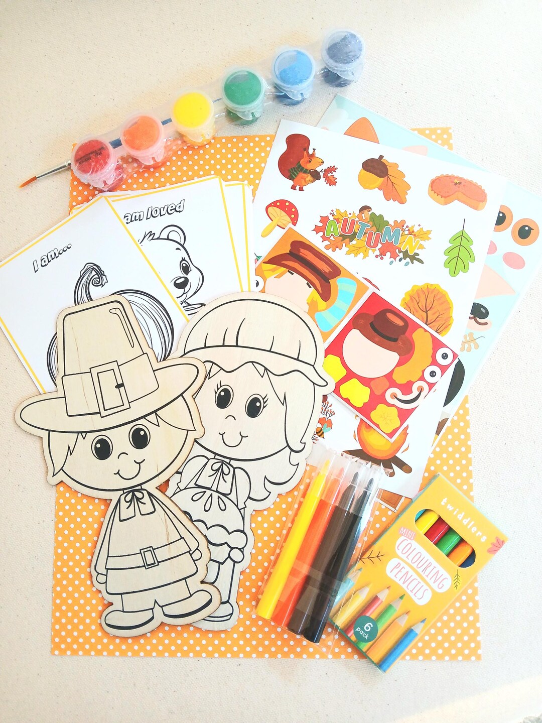 Wooden Pilgrim Painting Activity Kit, Child's Affirmation Set - Etsy