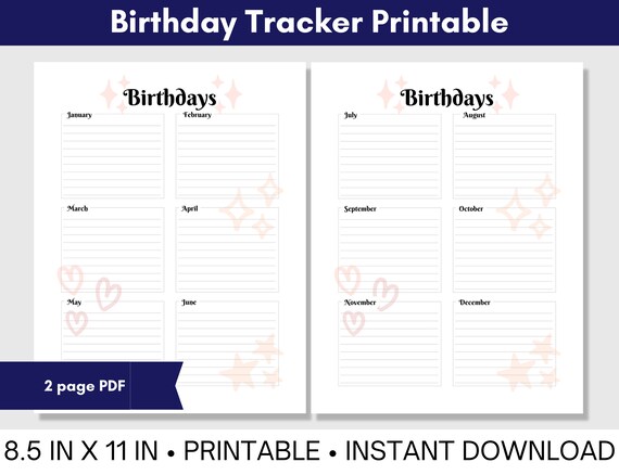 Birthday Tracker Printable Birthday Reminder List Birthday - Etsy