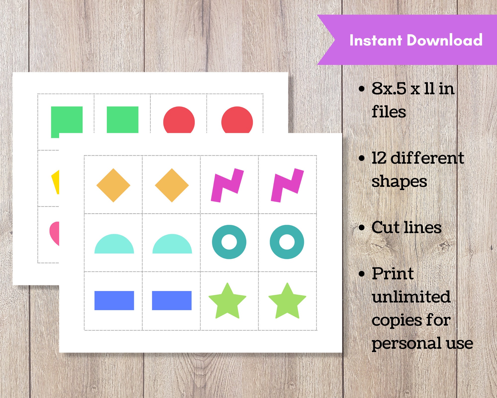 Shapes Memory Match Game, Printable Activity for Kids, Road Trip Game ...