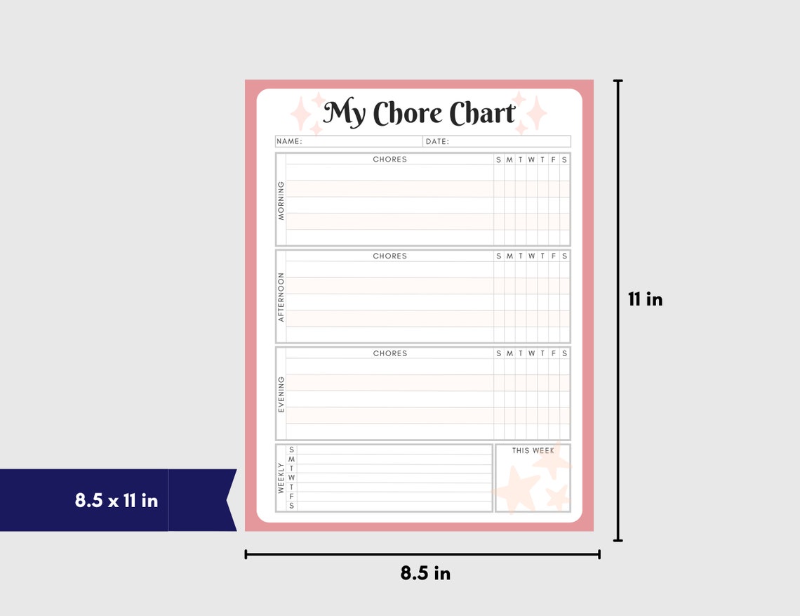 Adult Chore Chart Printable, One Page Chore Chart, Daily &amp; Weekly Chore ...