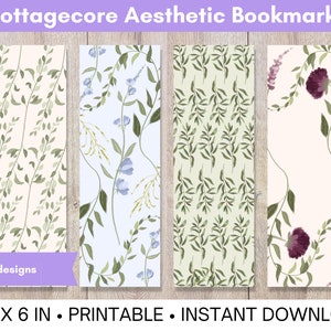 Cottagecore Aesthetic Bookmarks, Bookish Gift, Pressed Flower, Botanical, Set of 4, Instant Download Printable, 2 in x 6 in Size